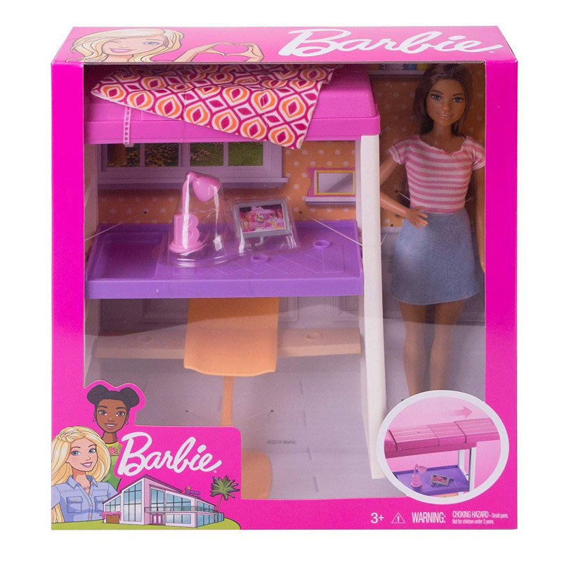 Mattel Barbie Δωμάτιο Με Κούκλα, Κρεβάτι Και Γραφείο – Loft Bed DVX51 / FXG52