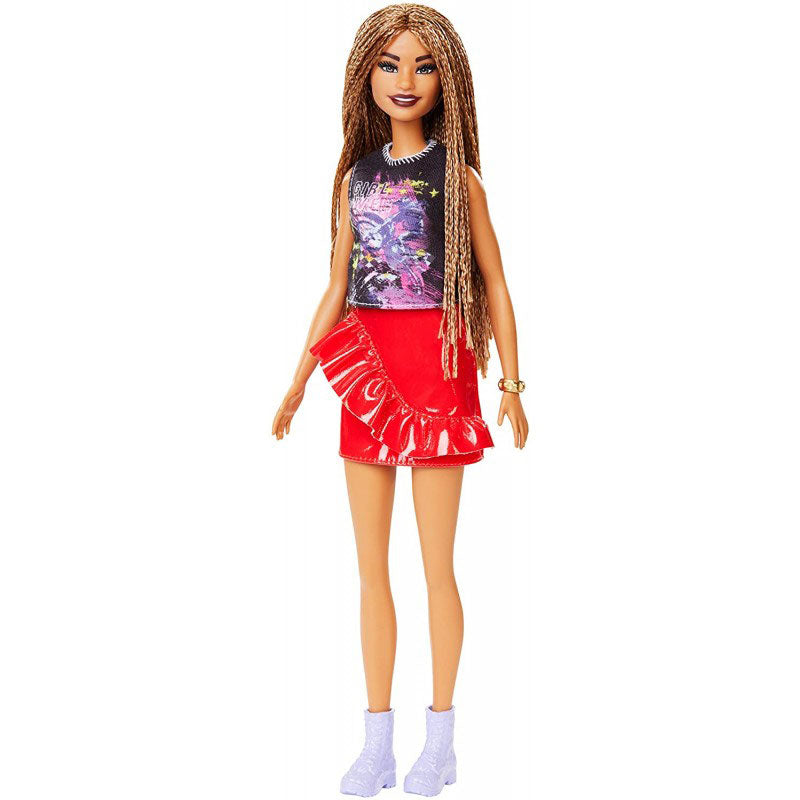 Mattel Barbie Fashionistas Girl Power T-Shirt Κόκκινη Δερμάτινη Φούστα Και Αξεσουάρ FBR37 / FXL56