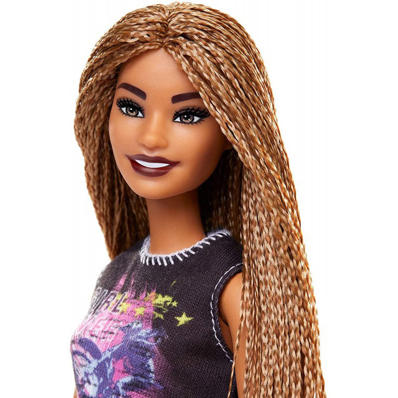 Mattel Barbie Fashionistas Girl Power T-Shirt Κόκκινη Δερμάτινη Φούστα Και Αξεσουάρ FBR37 / FXL56