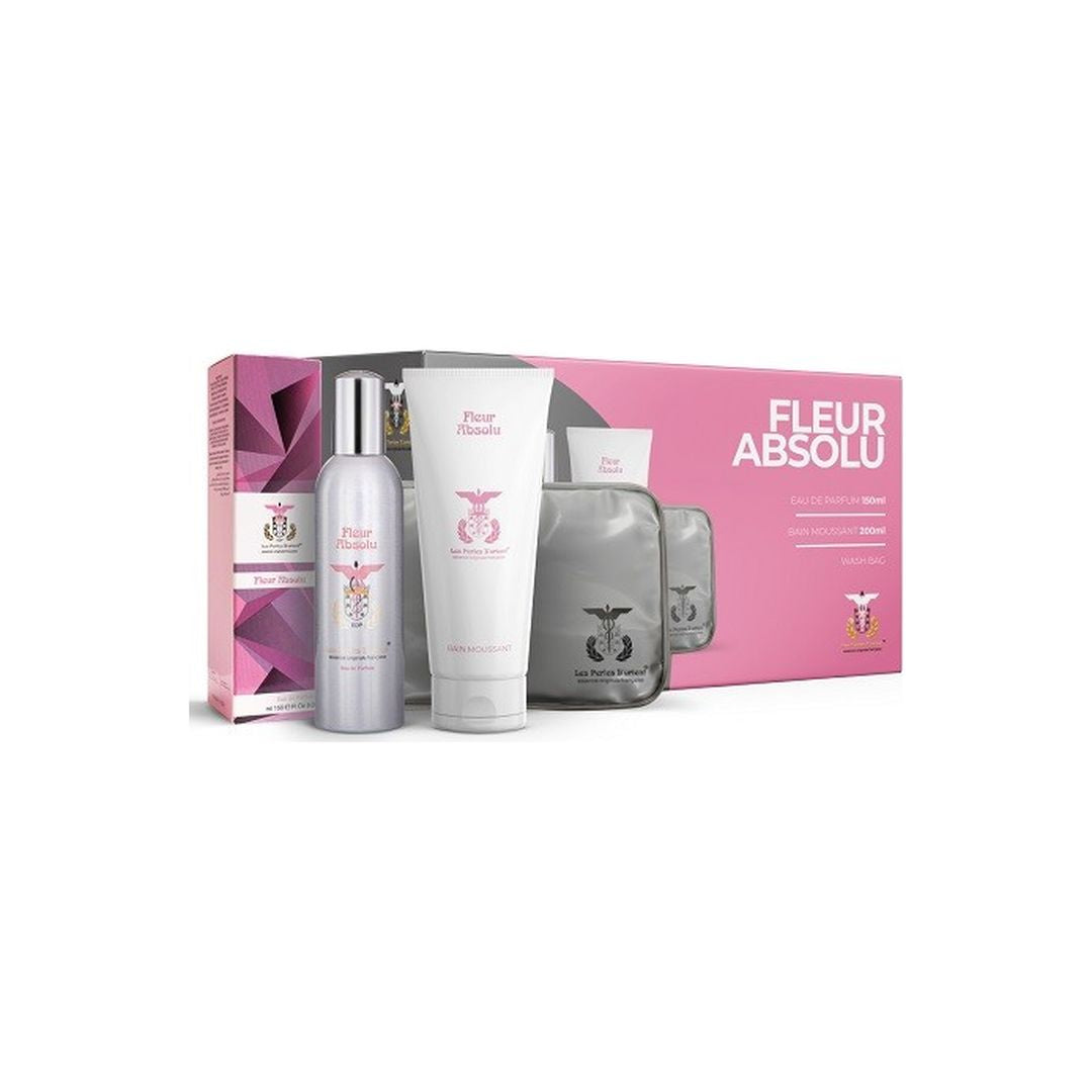 Les Perles | Aluminum Parfum FLEUR ABSOLU Women Gift Set Eau De Parfum Spray 150ml & Shower Gel 200ml & Wash Bag | LP2881