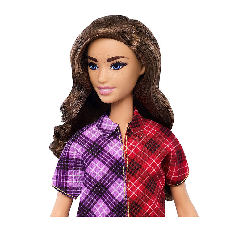 Mattel Barbie Fashionistas Κούκλα No. 137 Μελαχρινή Με Καρό Φόρεμα FBR37 / GHW53