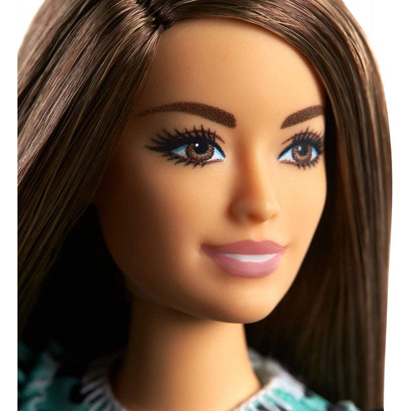 Mattel Barbie Fashionistas Κούκλα Num 149 Με Μακριά Μελαχρινά Μαλλιά Aqua Πουά Φόρεμα FBR37 / GHW63