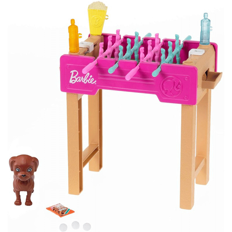 Mattel Barbie Έπιπλα Mini Playset Με Κατοικίδιο Σκυλάκι, Επιτραπέζιο Ποδοσφαιράκι Και Αξεσουάρ GRG75 / GRG77