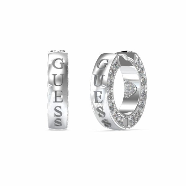 GUESS JEWEL WOMAN WHITE POUCHGUESS JEWEL WOMAN WHITE POUCH GUESS STEEL CIRCLE LIGHTS JUBE03160JWRHT/U Ασημένιοι Κρίκοι Με Πέτρες & Λογότυπο