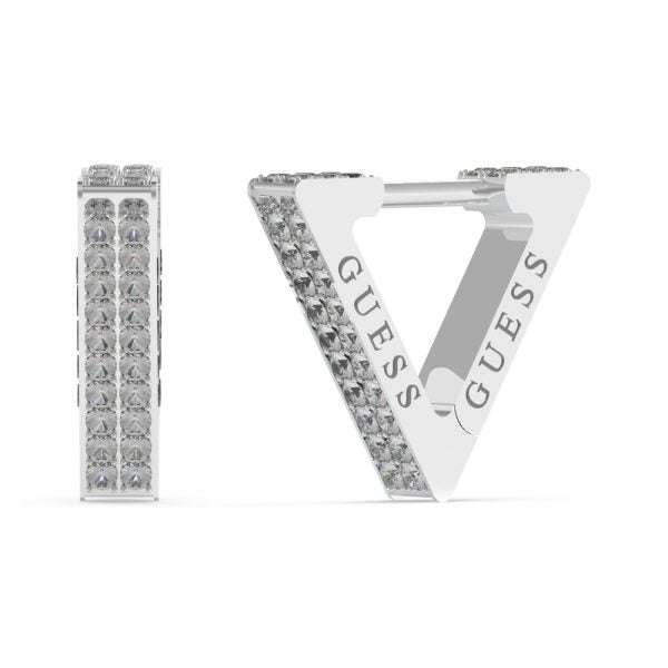 GUESS STEEL CRAZY EARRINGS JUBE03306JWRHT/U Σκουλαρίκια Ασημένια Τρίγωνα Με Πέτρες