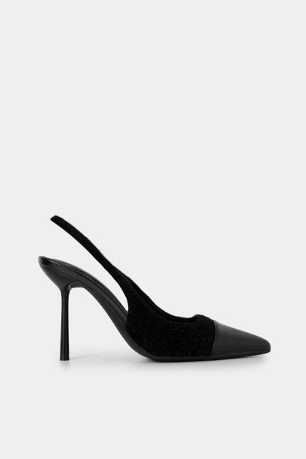 Γόβες Marisol μαύρο slingback ponyskin με δερμάτινη μύτη