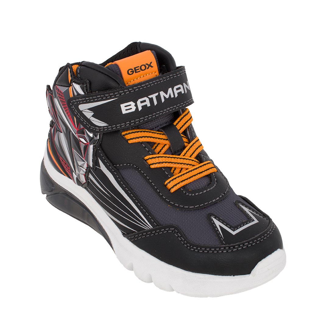 Geox CIBERDRON BOY J66LBE 0BC14 C9B7R Μποτάκι Batman με φωτάκια On/Off για αγόρι σε συνθετικό υλικό και ύφασμα Πορτοκαλί-Μαύρο