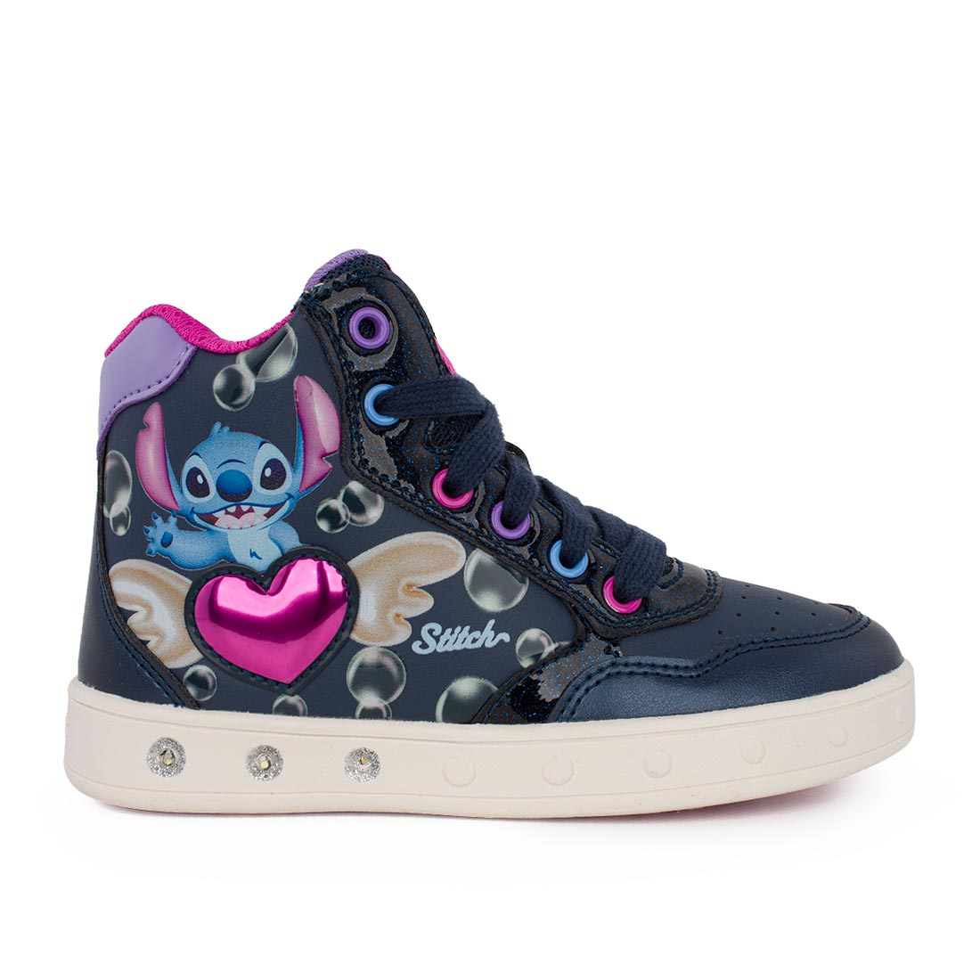 Geox SKYLIN GIRL J668WE 054AJ C4268 Μποτάκι Stitch για κορίτσι με φωτάκια on/off δερμάτινο Μπλε