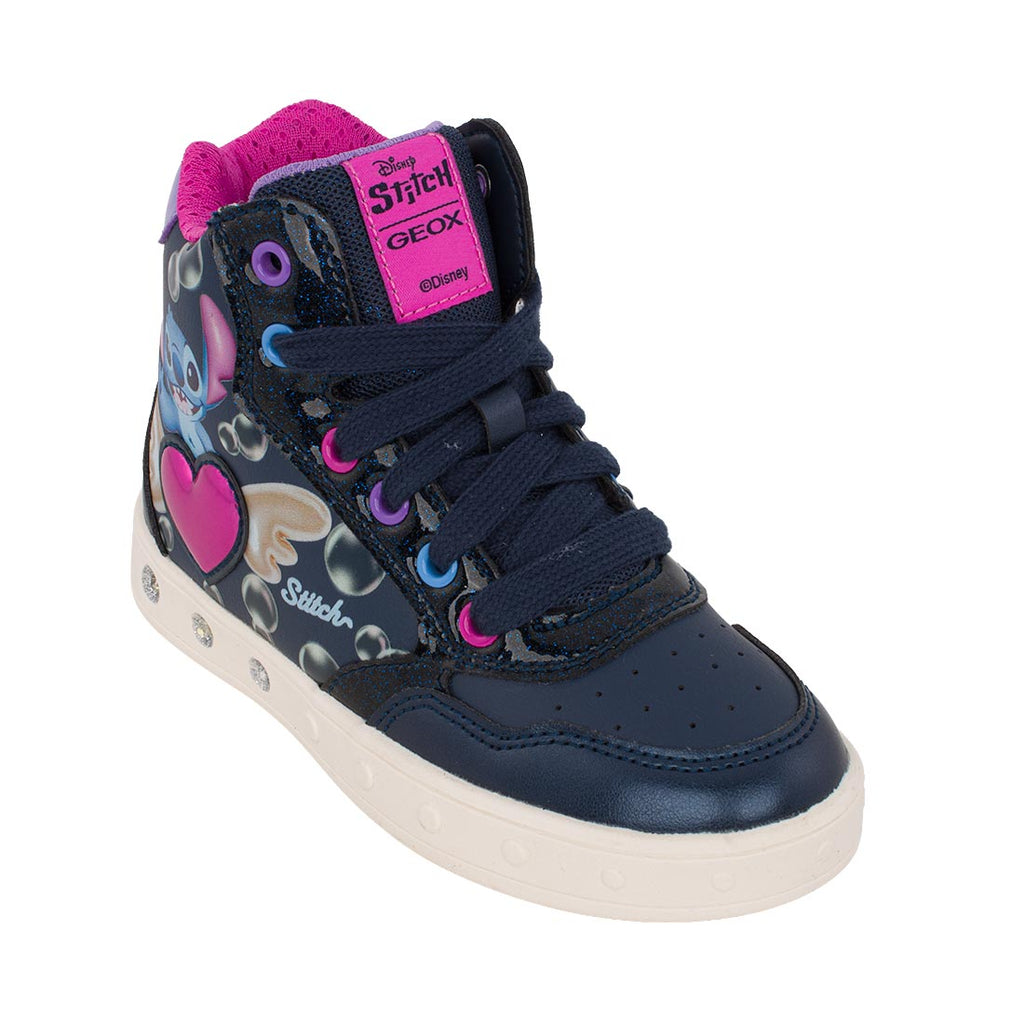 Geox SKYLIN GIRL J668WE 054AJ C4268 Μποτάκι Stitch για κορίτσι με φωτάκια on/off δερμάτινο Μπλε
