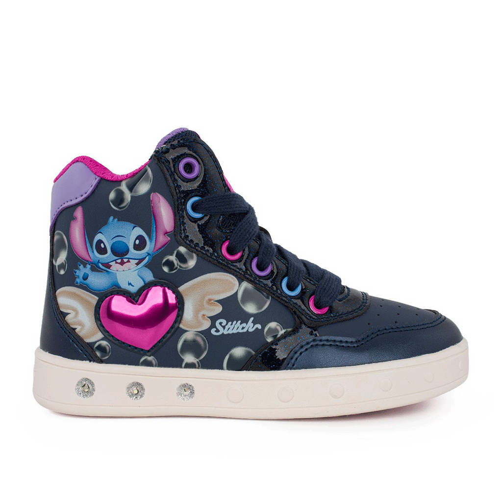 Geox SKYLIN GIRL J668WE 054AJ C4268 Μποτάκι Stitch για κορίτσι με φωτάκια on/off δερμάτινο Μπλε