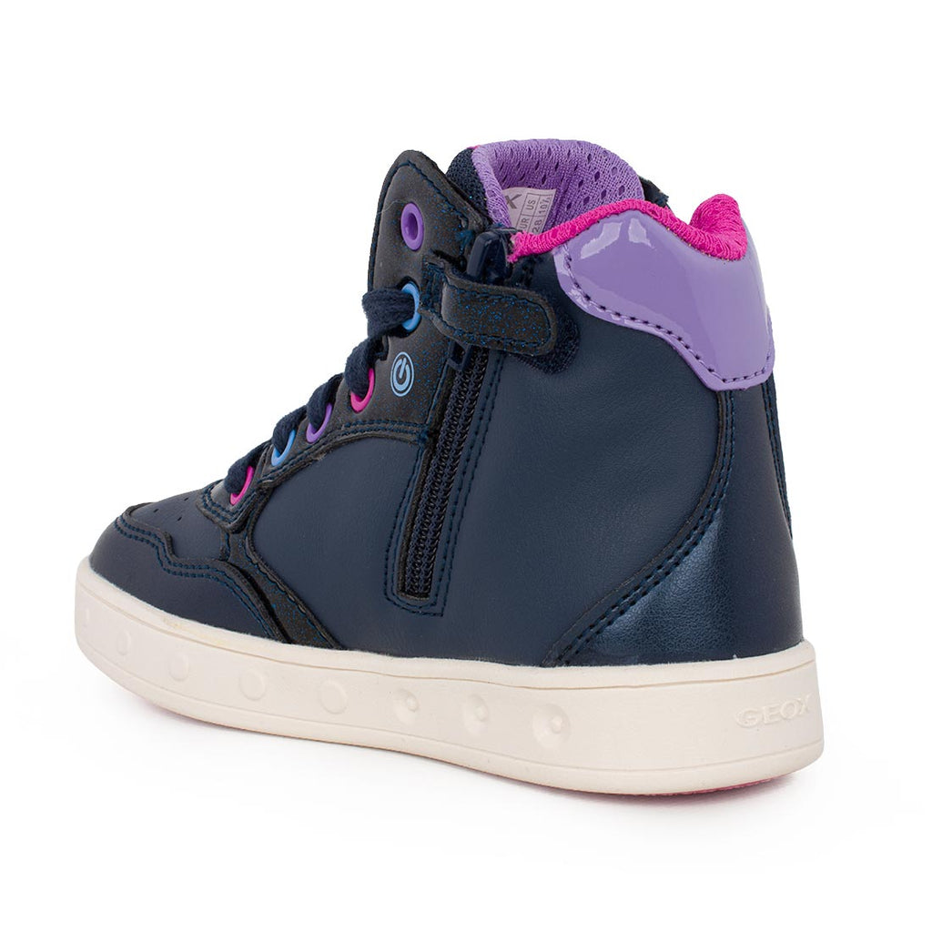 Geox SKYLIN GIRL J668WE 054AJ C4268 Μποτάκι Stitch για κορίτσι με φωτάκια on/off δερμάτινο Μπλε