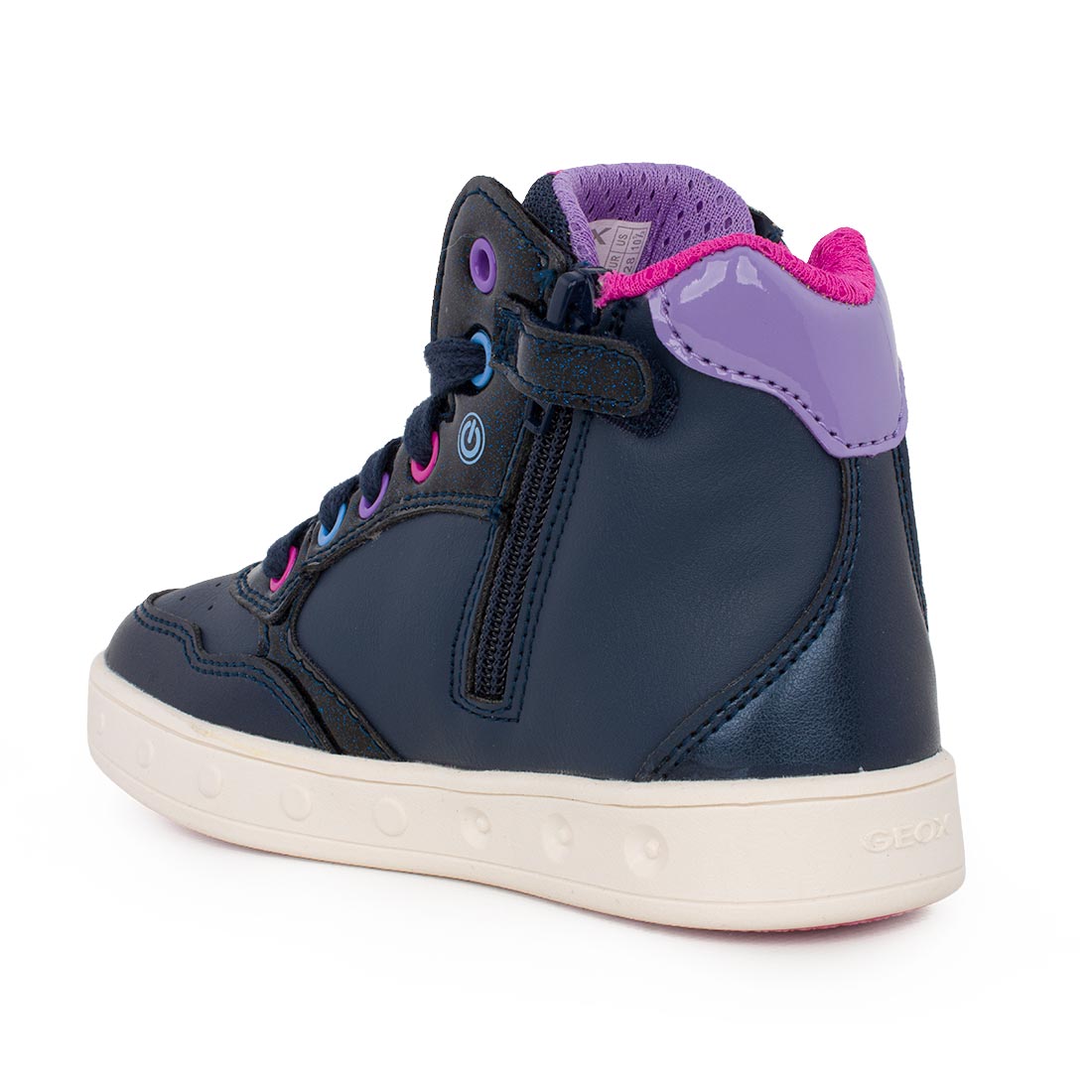Geox SKYLIN GIRL J668WE 054AJ C4268 Μποτάκι Stitch για κορίτσι με φωτάκια on/off δερμάτινο Μπλε