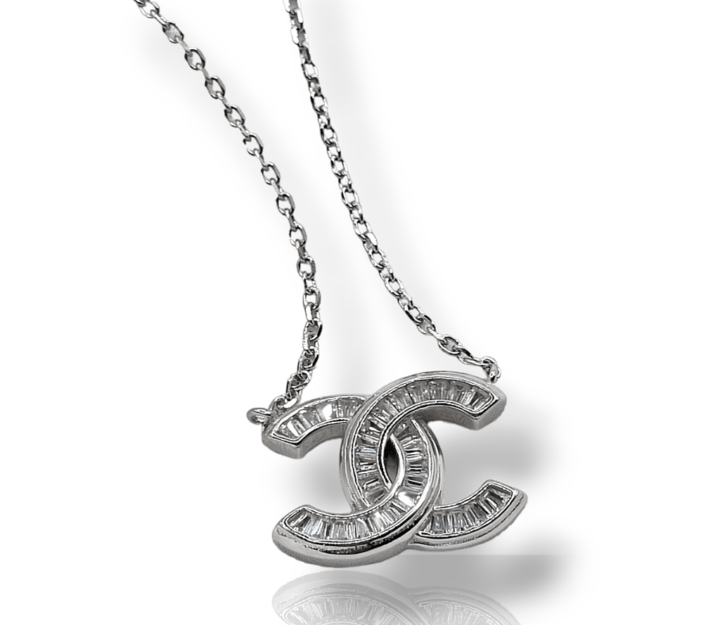 Κολιέ chanel ασήμι 925 επιπλατινωμένο με ζιργκόν πέτρες