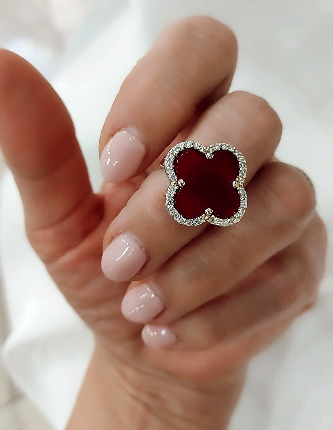 Ασημένιο δαχτυλίδι Van Cleef με αχάτη και ζιργκόν πέτρες