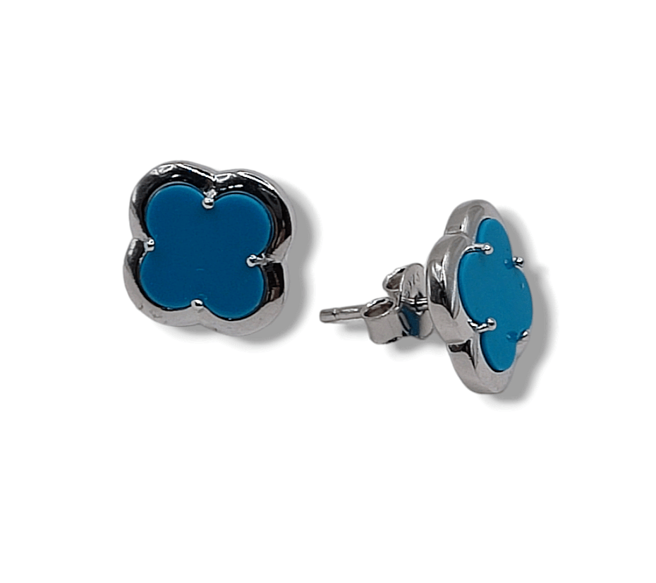 Σκουλαρίκια καρφωτά τύπου van cleef από ασήμι 925 και τυρκουάζ πέτρες