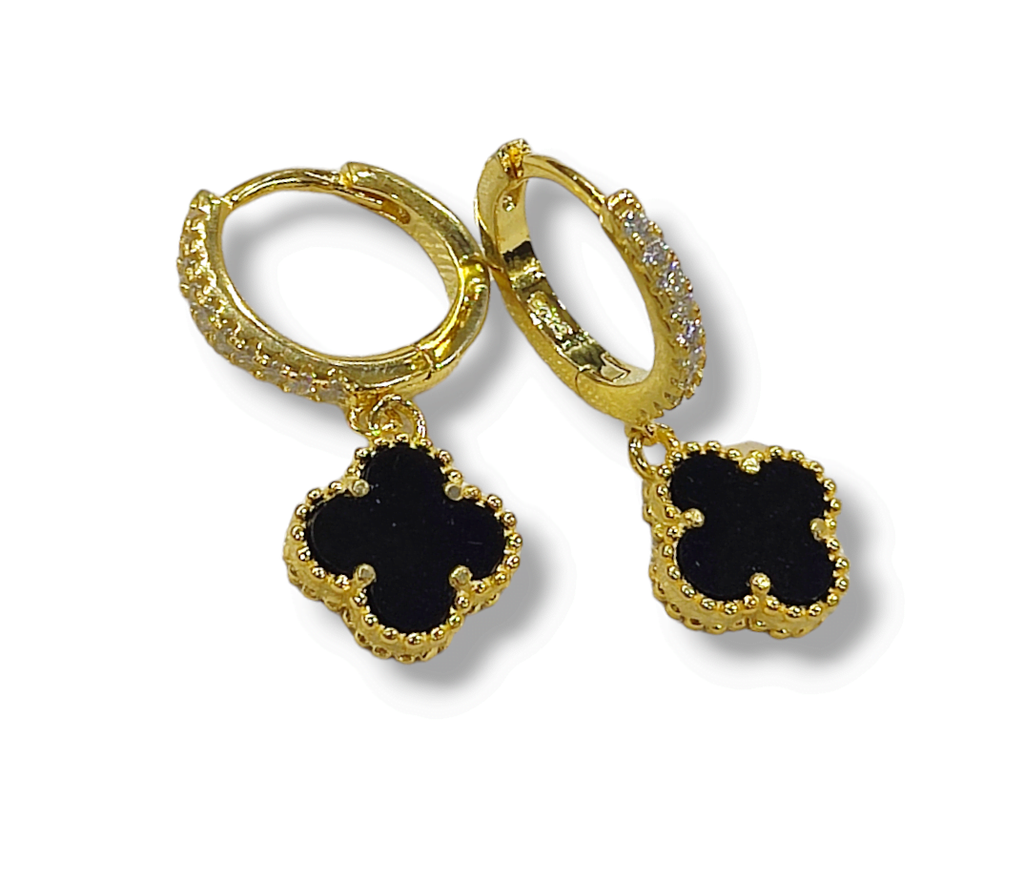 Σκουλαρίκια κρεμαστά Van Cleef από ασήμι 925 επιχρυσωμένα και μαύρο όνυχα