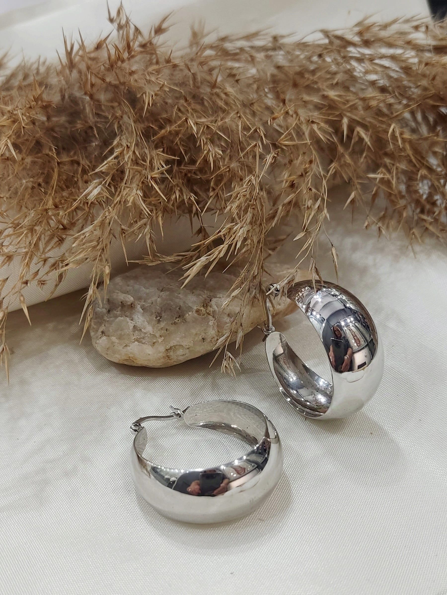 Σκουλαρίκια κρίκοι σε σχήμα στρόγγυλο από ασήμι 925 επιπλατινωμένο