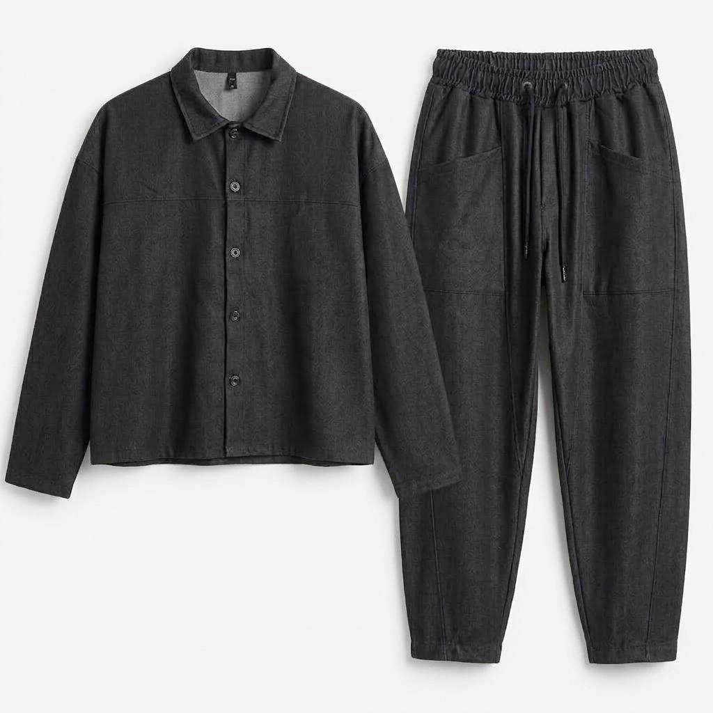 Ανδρικό Σετ Μαύρο Oversized Πουκάμισο & Παντελόνι