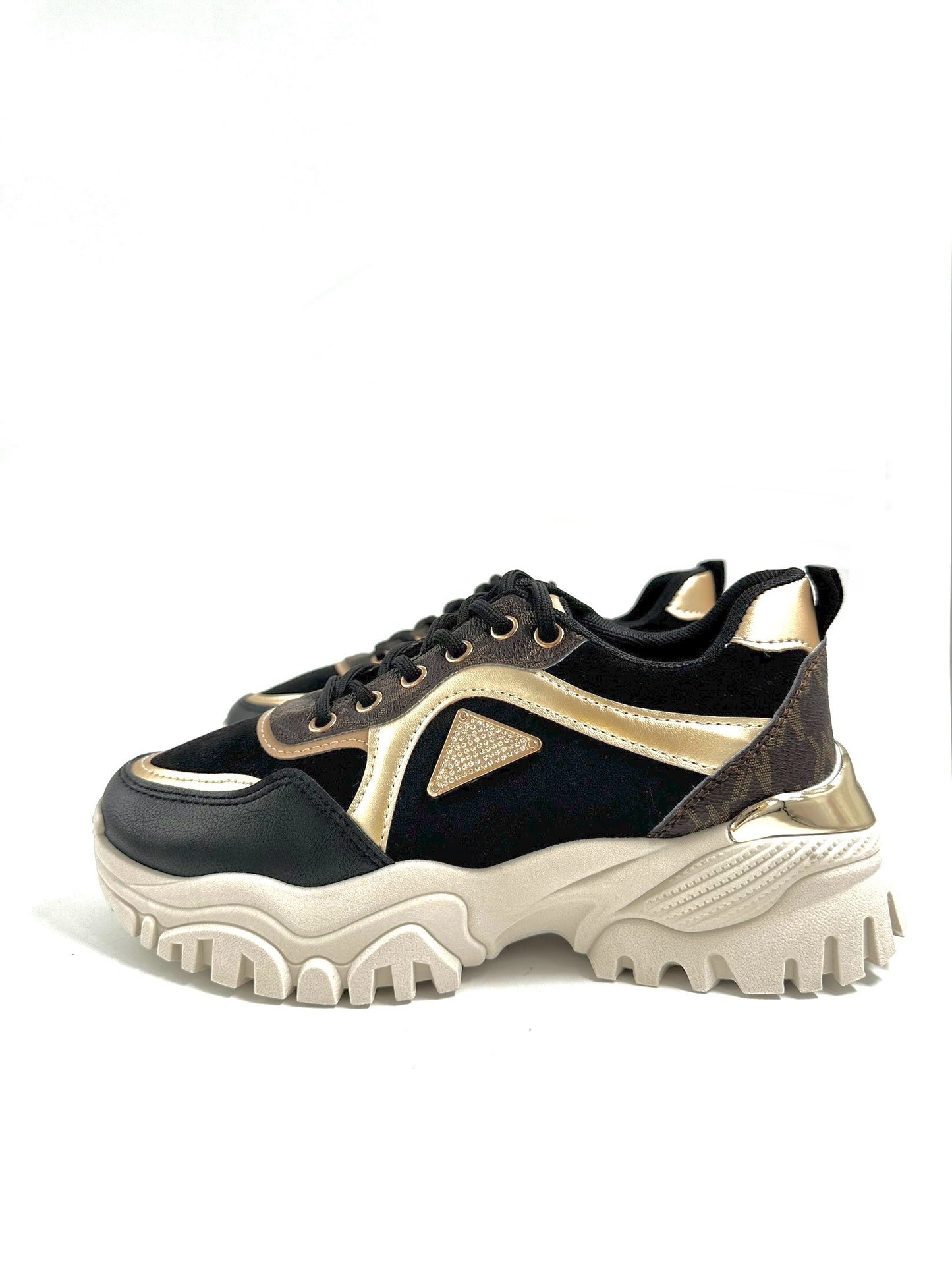Sneaker με Τρακτερωτό Πάτο και Χρυσές Λεπτομέρειες Black