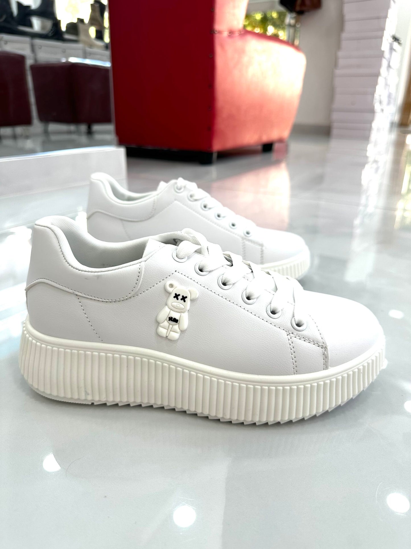 Sneaker Δίσολο με Σχέδιο Αρκουδάκι White