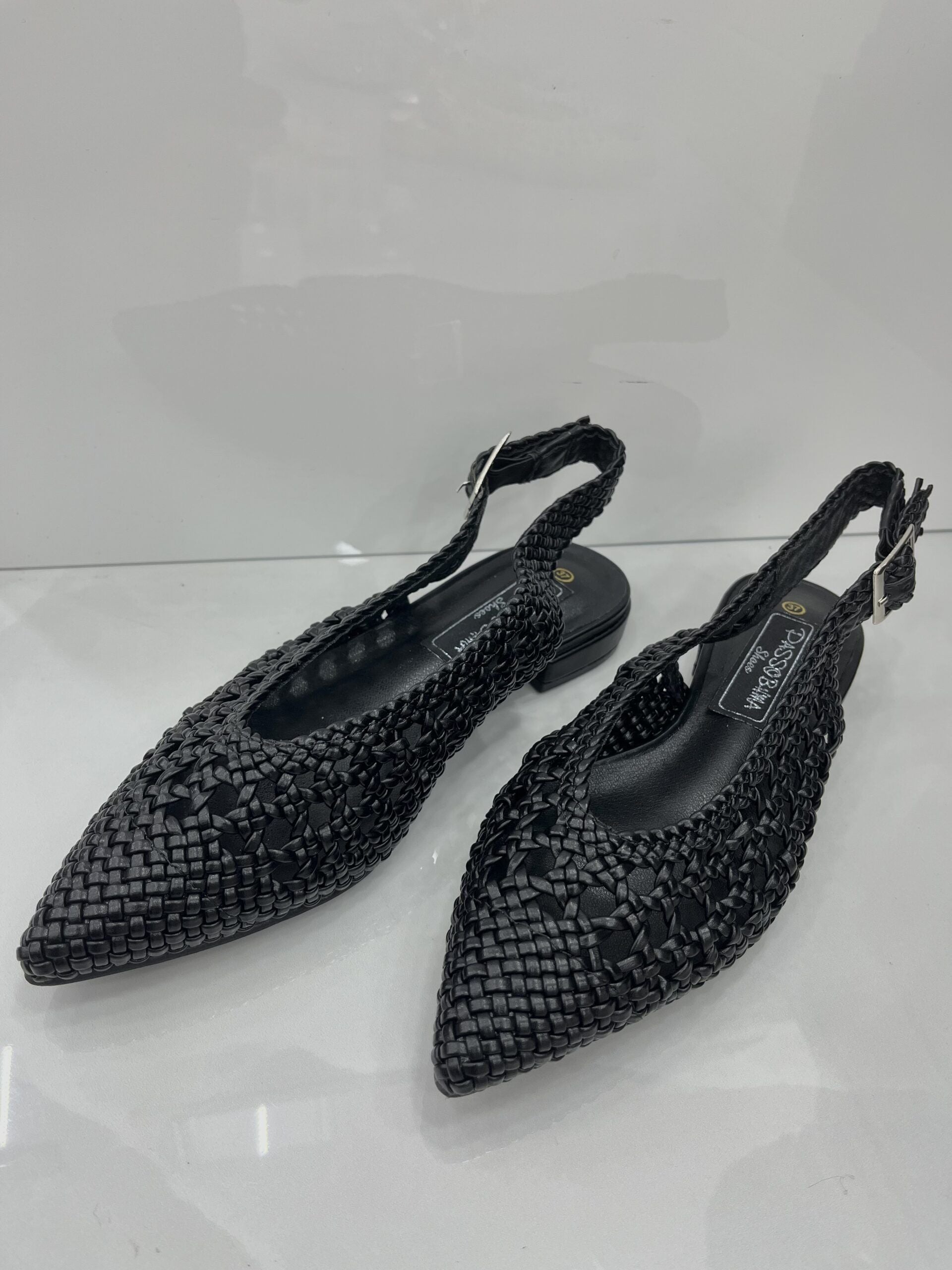 Slingback Φλατ με Σχέδιο Κέντημα Black
