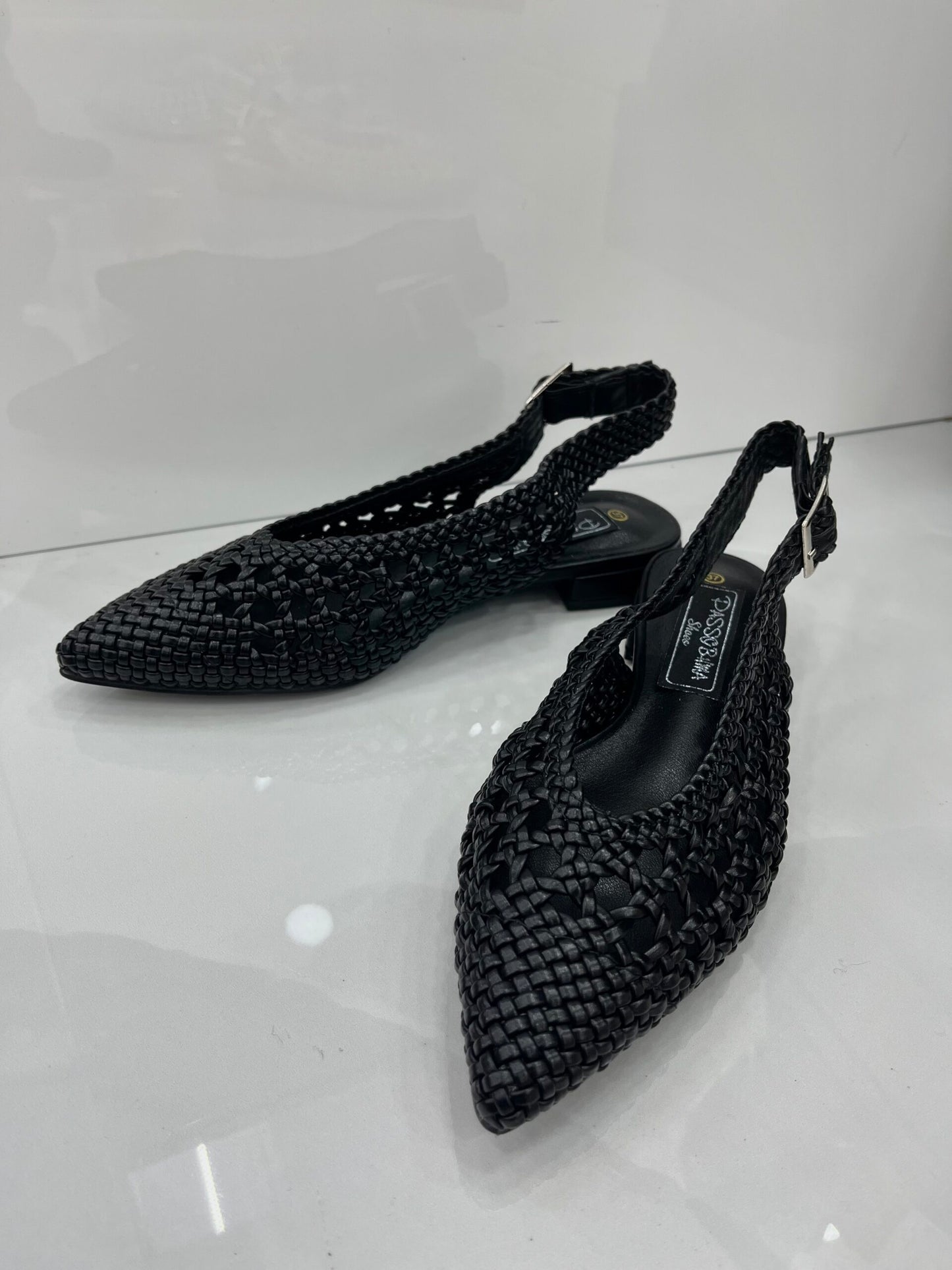 Slingback Φλατ με Σχέδιο Κέντημα Black