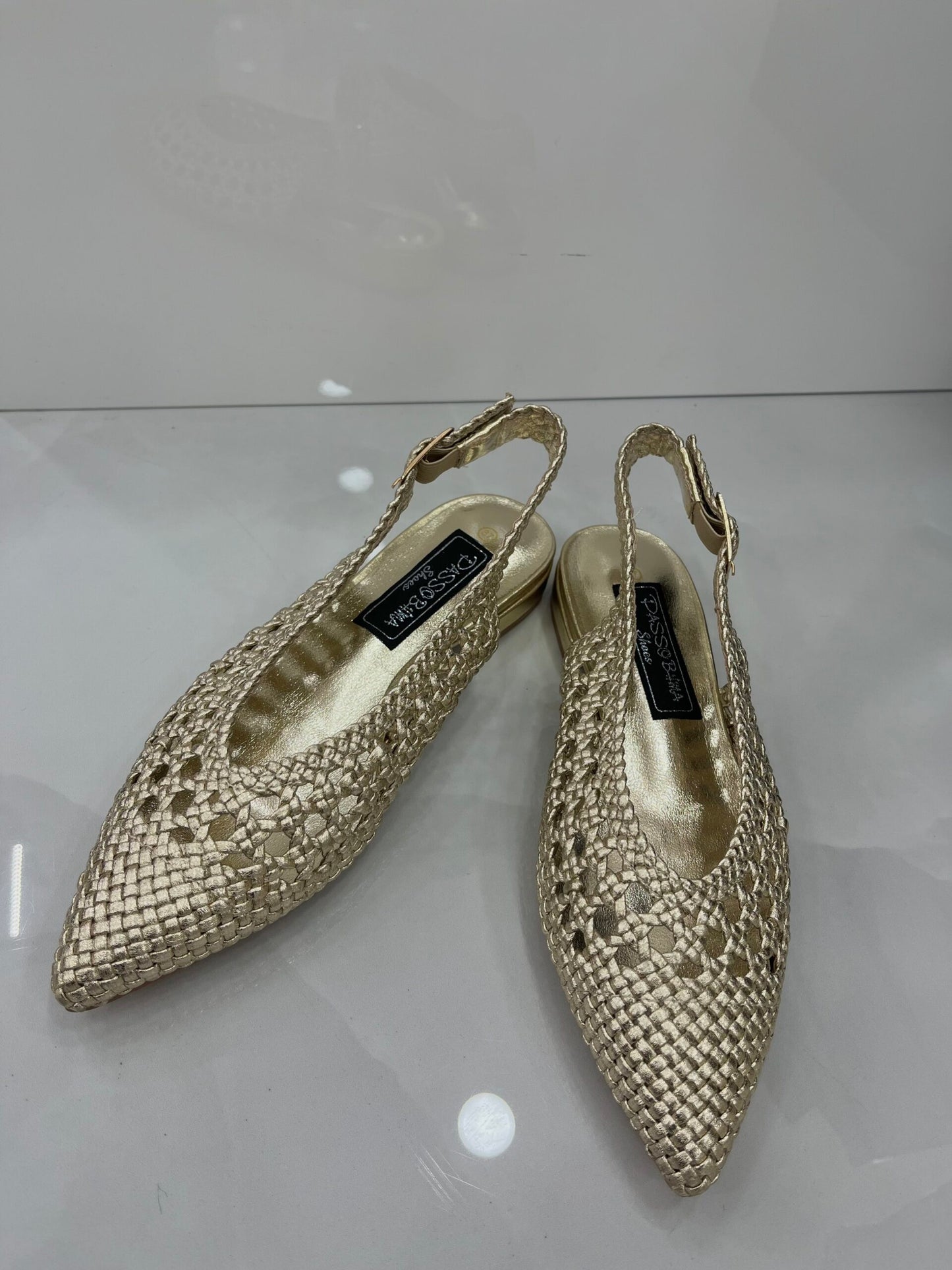 Slingback Φλατ με Σχέδιο Κέντημα Gold