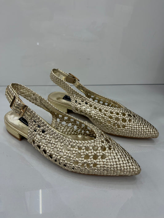 Slingback Φλατ με Σχέδιο Κέντημα Gold