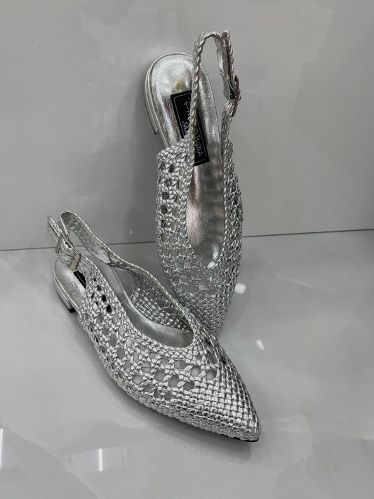 Slingback Φλατ με Σχέδιο Κέντημα Silver