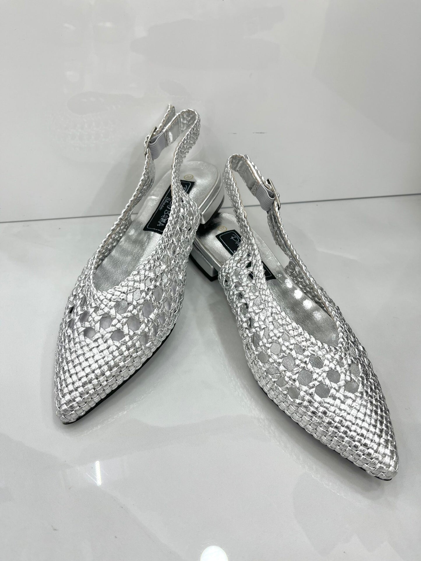 Slingback Φλατ με Σχέδιο Κέντημα Silver