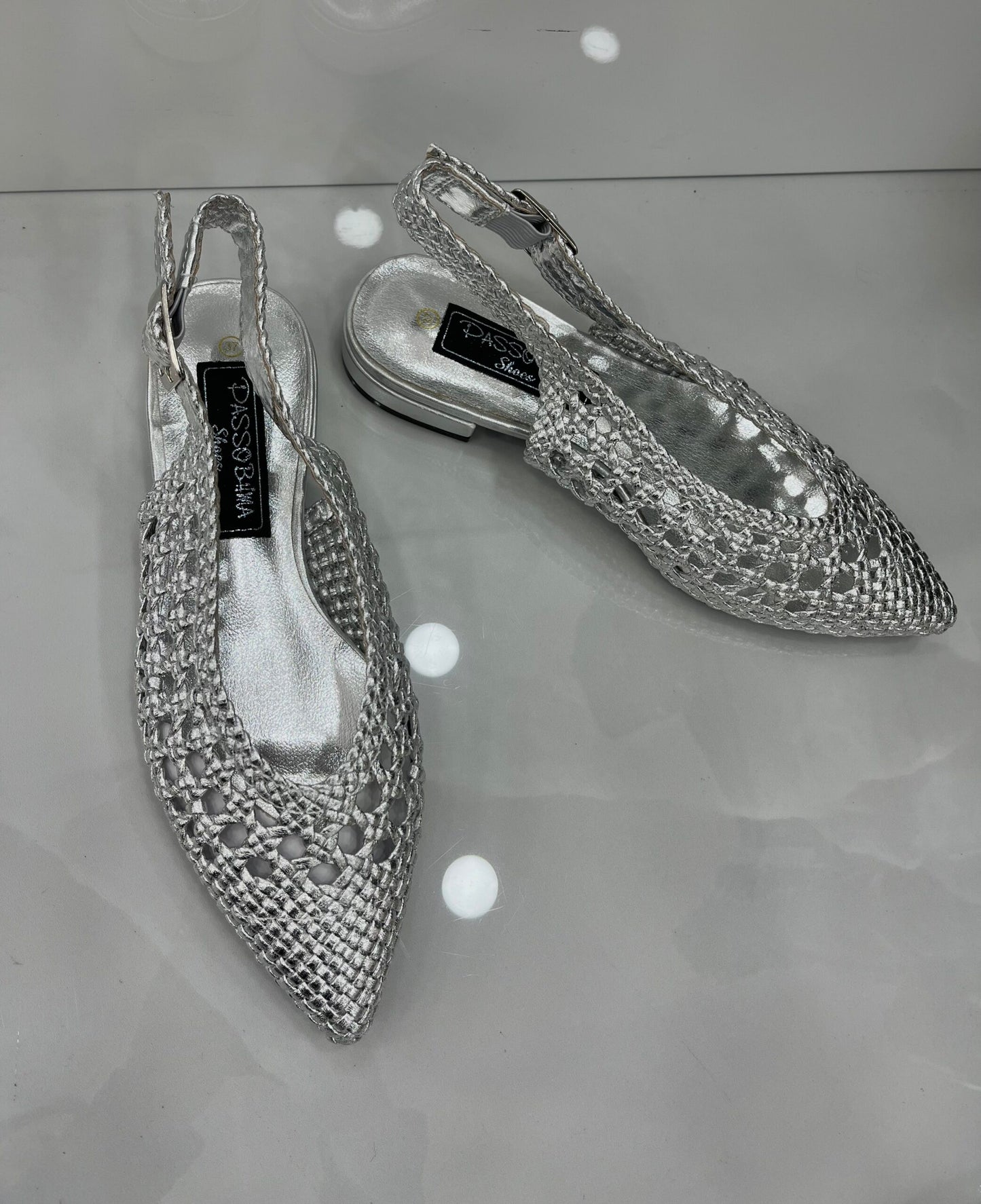 Slingback Φλατ με Σχέδιο Κέντημα Silver