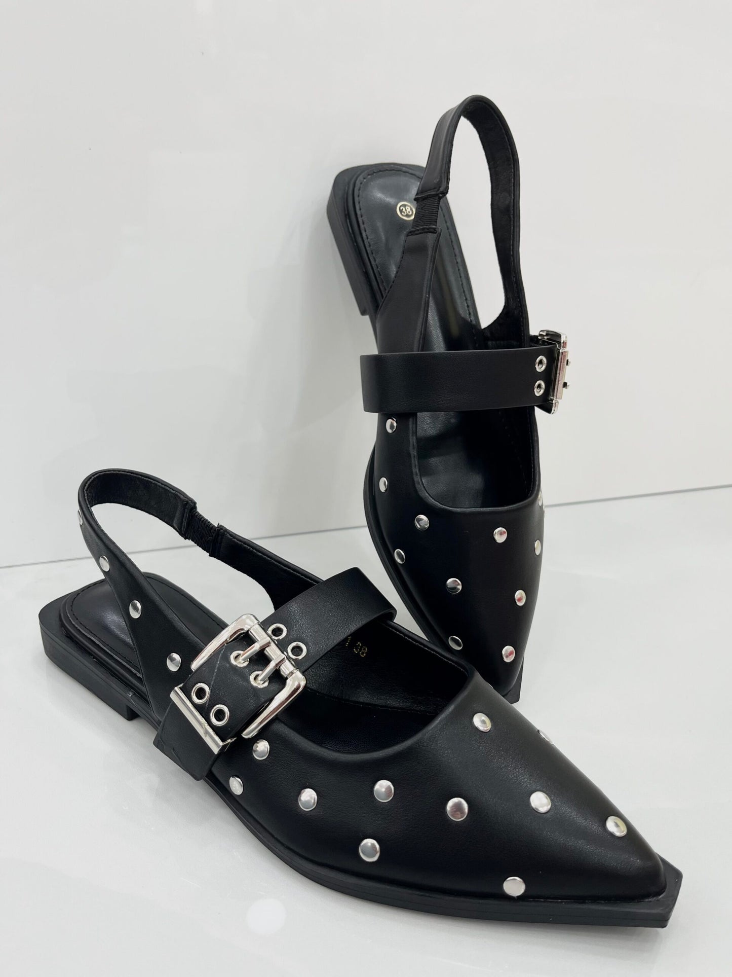 Slingback Φλατ με Ασημένια Τρουκς Black