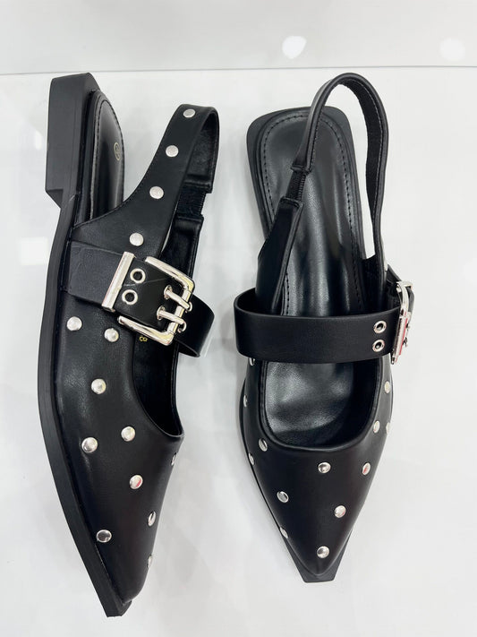 Slingback Φλατ με Ασημένια Τρουκς Black