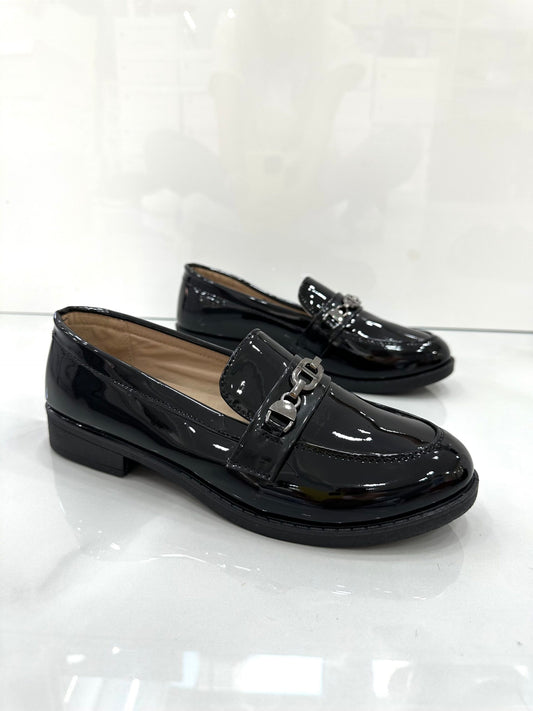 Μοκασίνι Λουστρίν με Ασημένια Τόκα Black