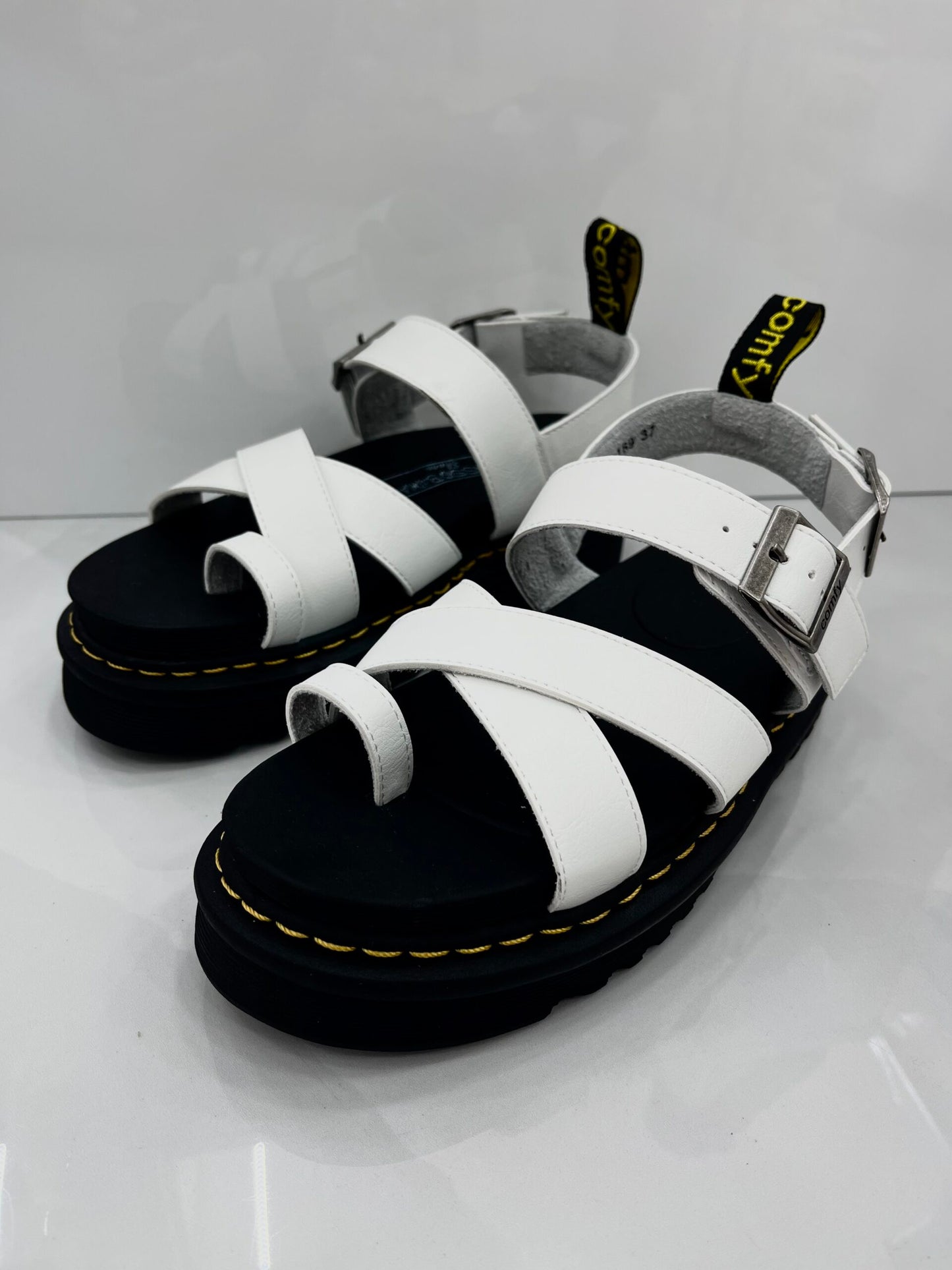 Τρακτερωτά Leather Flatform Sandals White