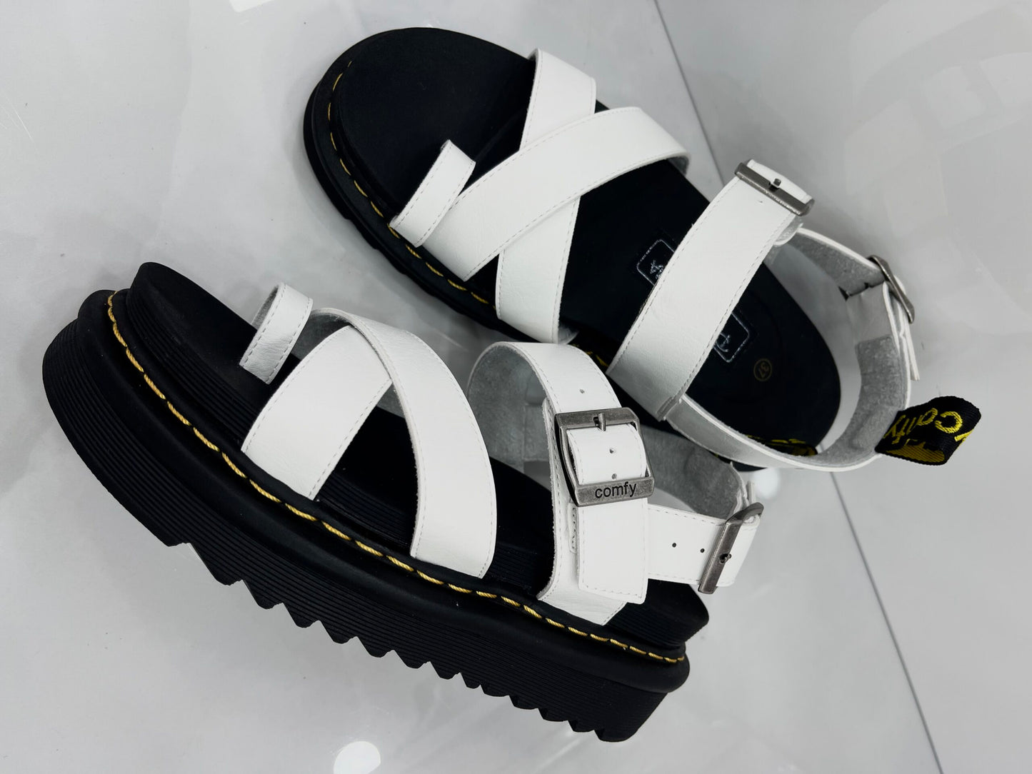 Τρακτερωτά Leather Flatform Sandals White