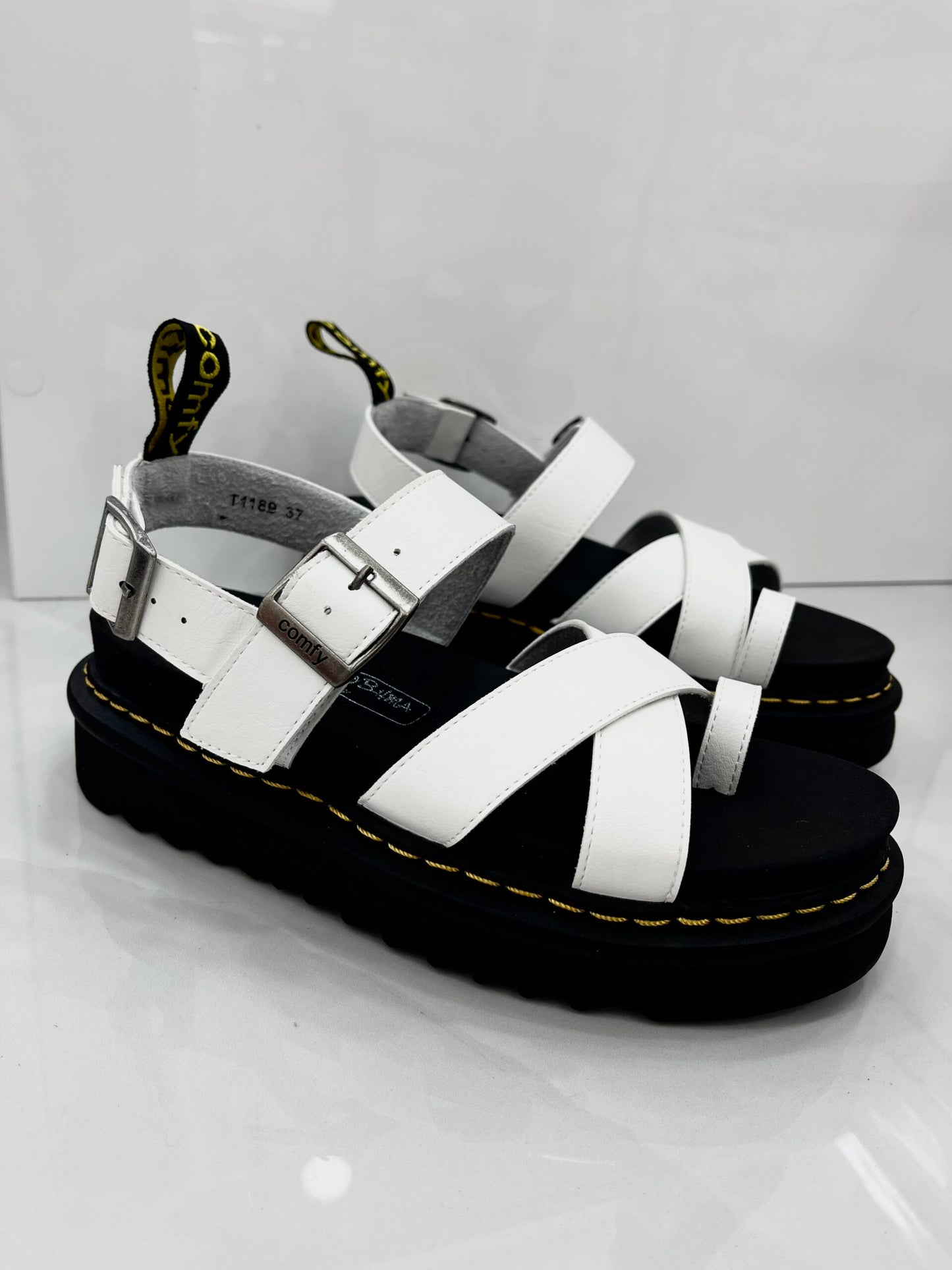 Τρακτερωτά Leather Flatform Sandals White