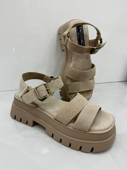 Τρακτερωτό Flatform με Λουράκια Beige