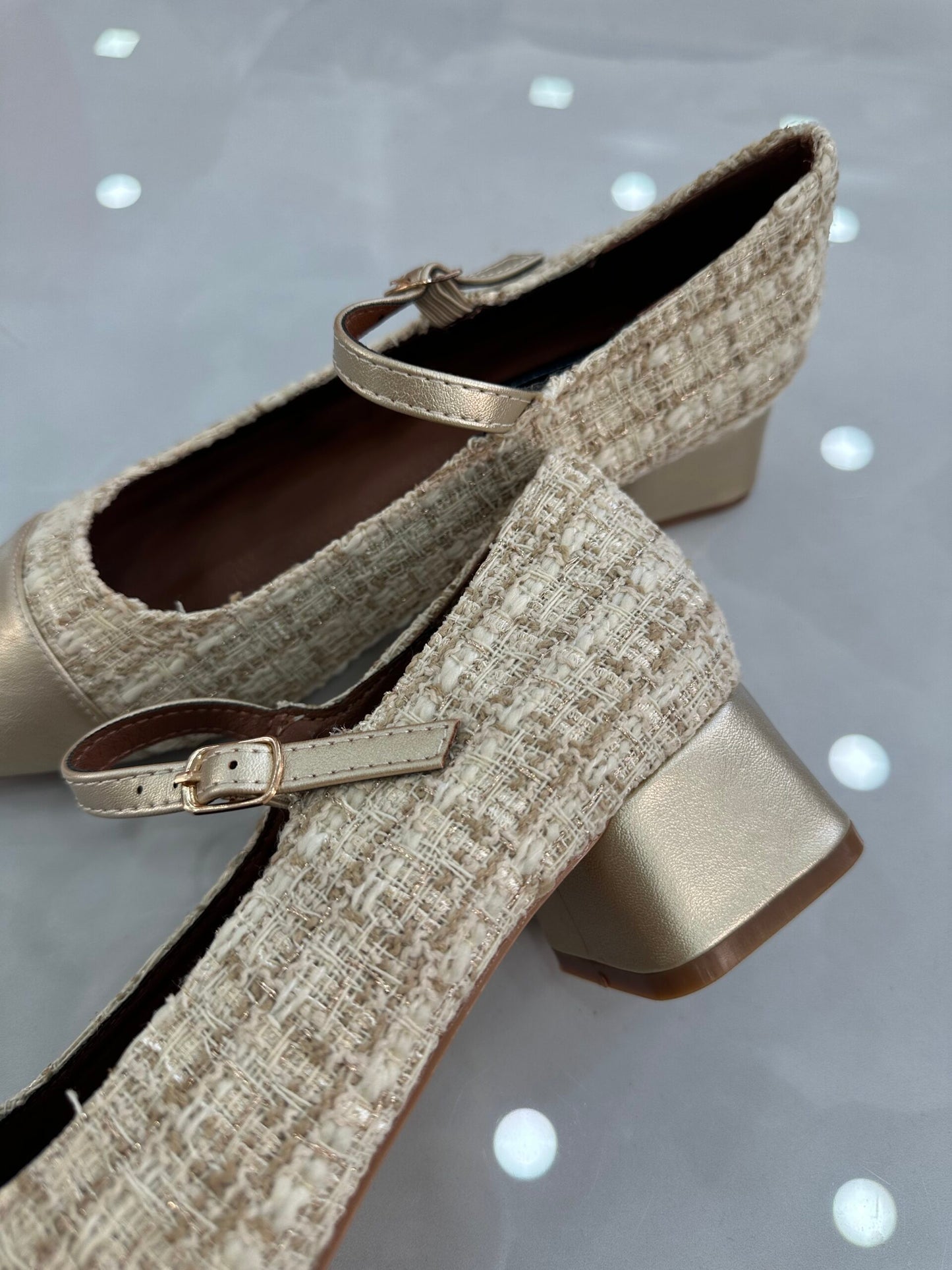 Μπαλαρίνα Καστόρ με Τακουνάκι και Μπαρέτα Gold/Beige