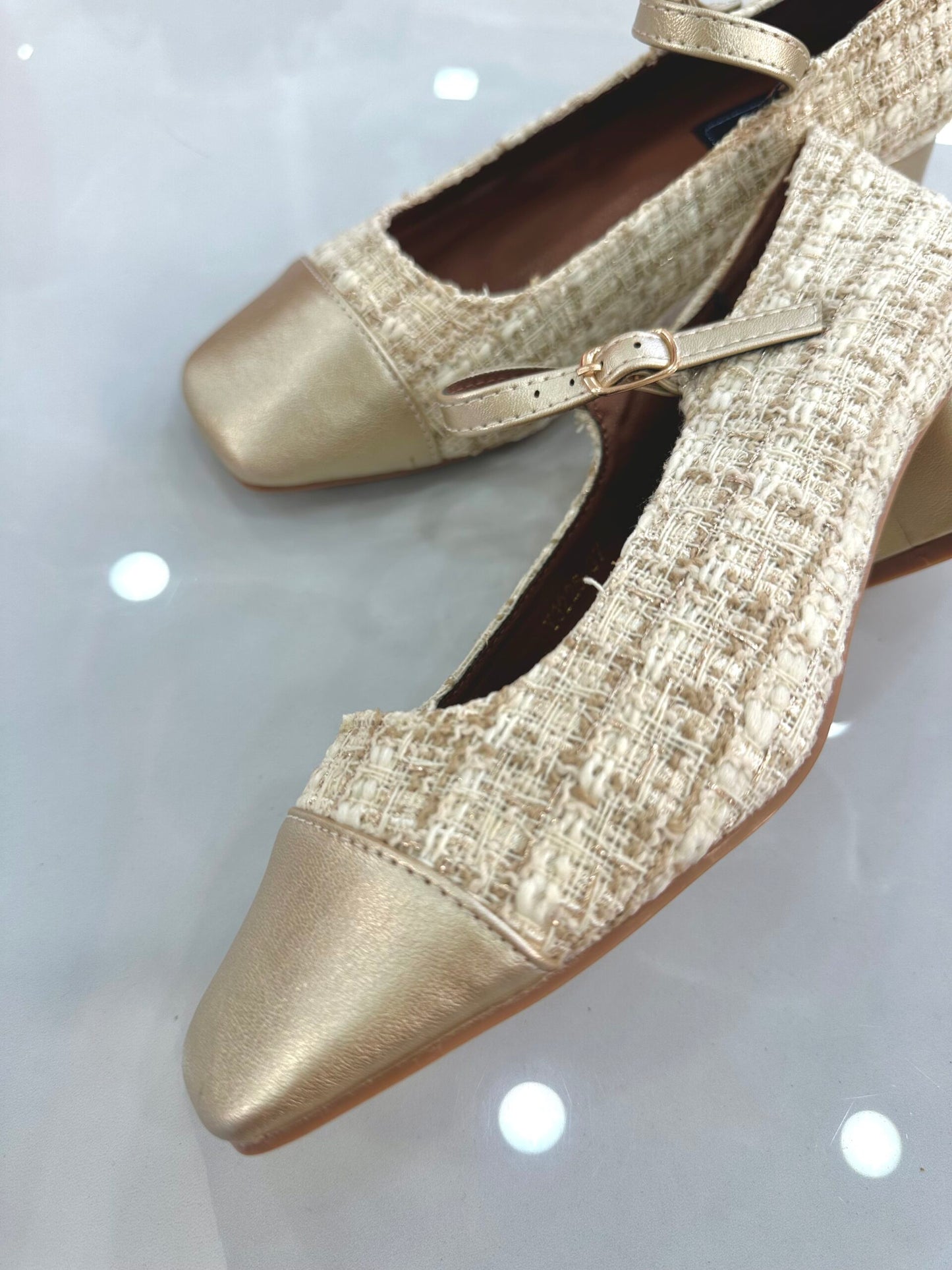 Μπαλαρίνα Καστόρ με Τακουνάκι και Μπαρέτα Gold/Beige