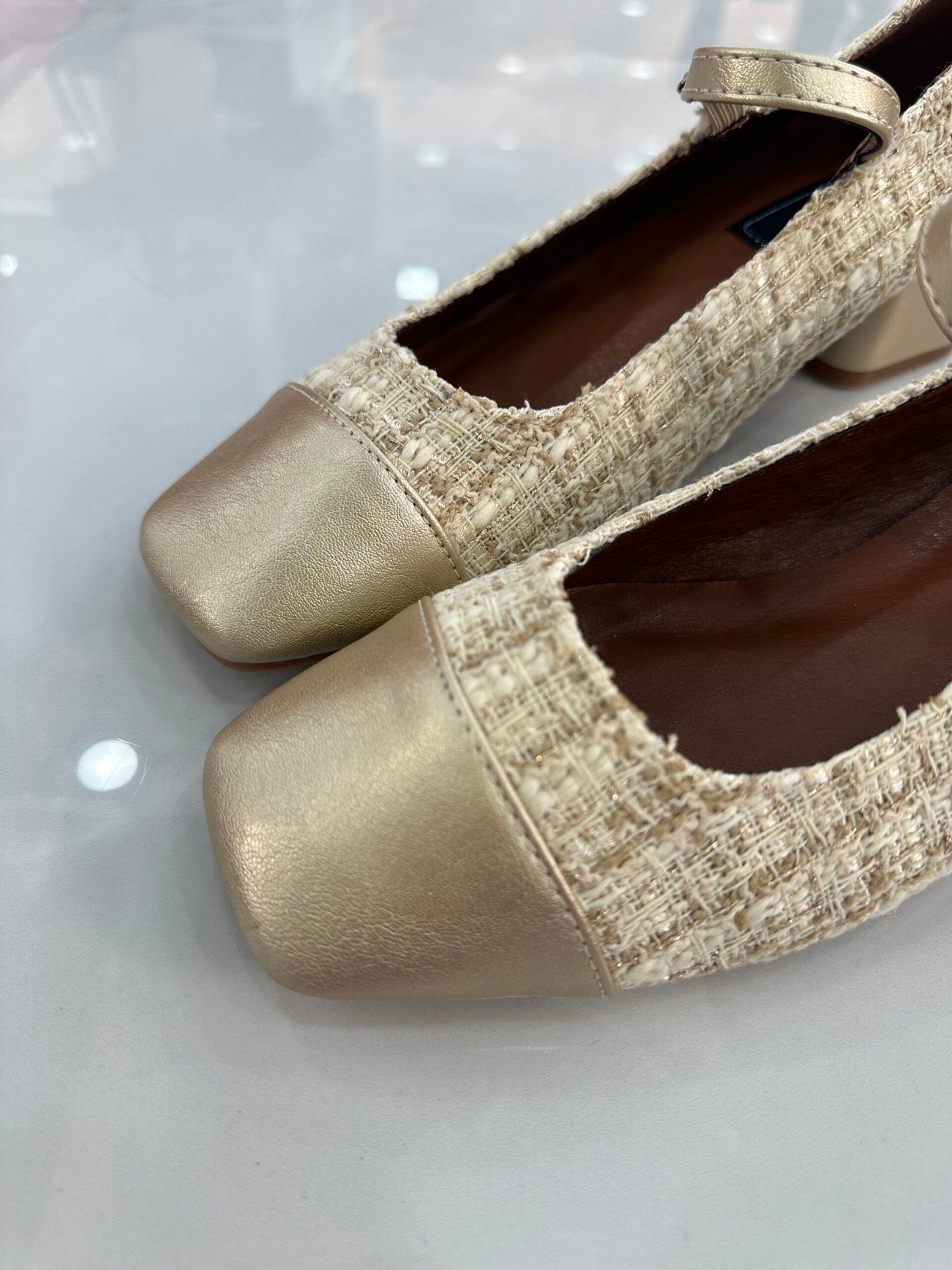 Μπαλαρίνα Καστόρ με Τακουνάκι και Μπαρέτα Gold/Beige