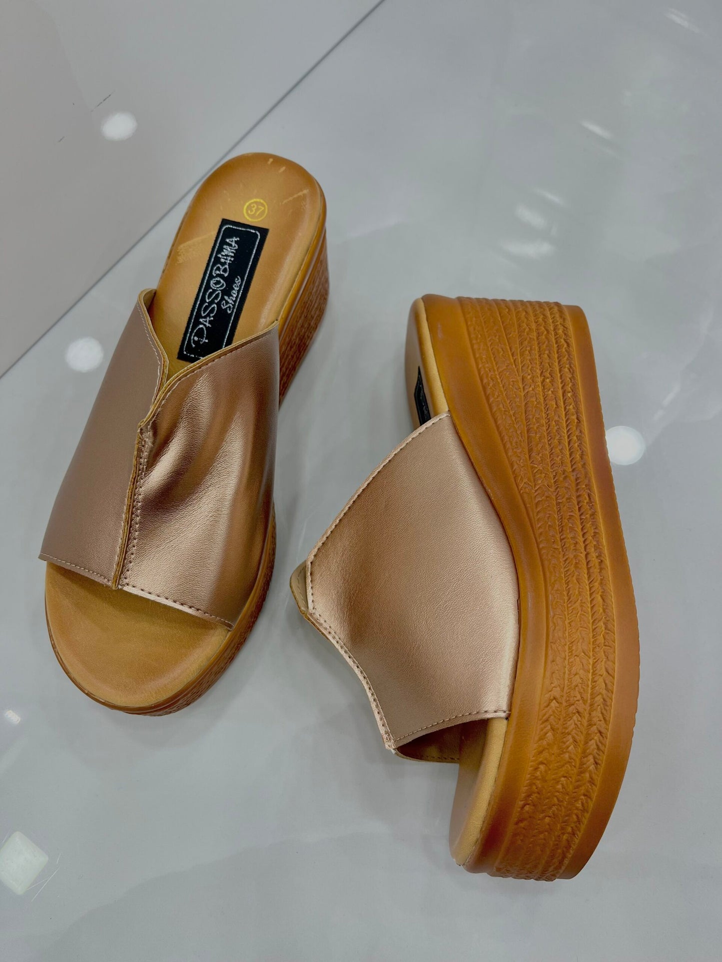 Platform Παντόφλα με Φαρδιά Φάσα Champagne
