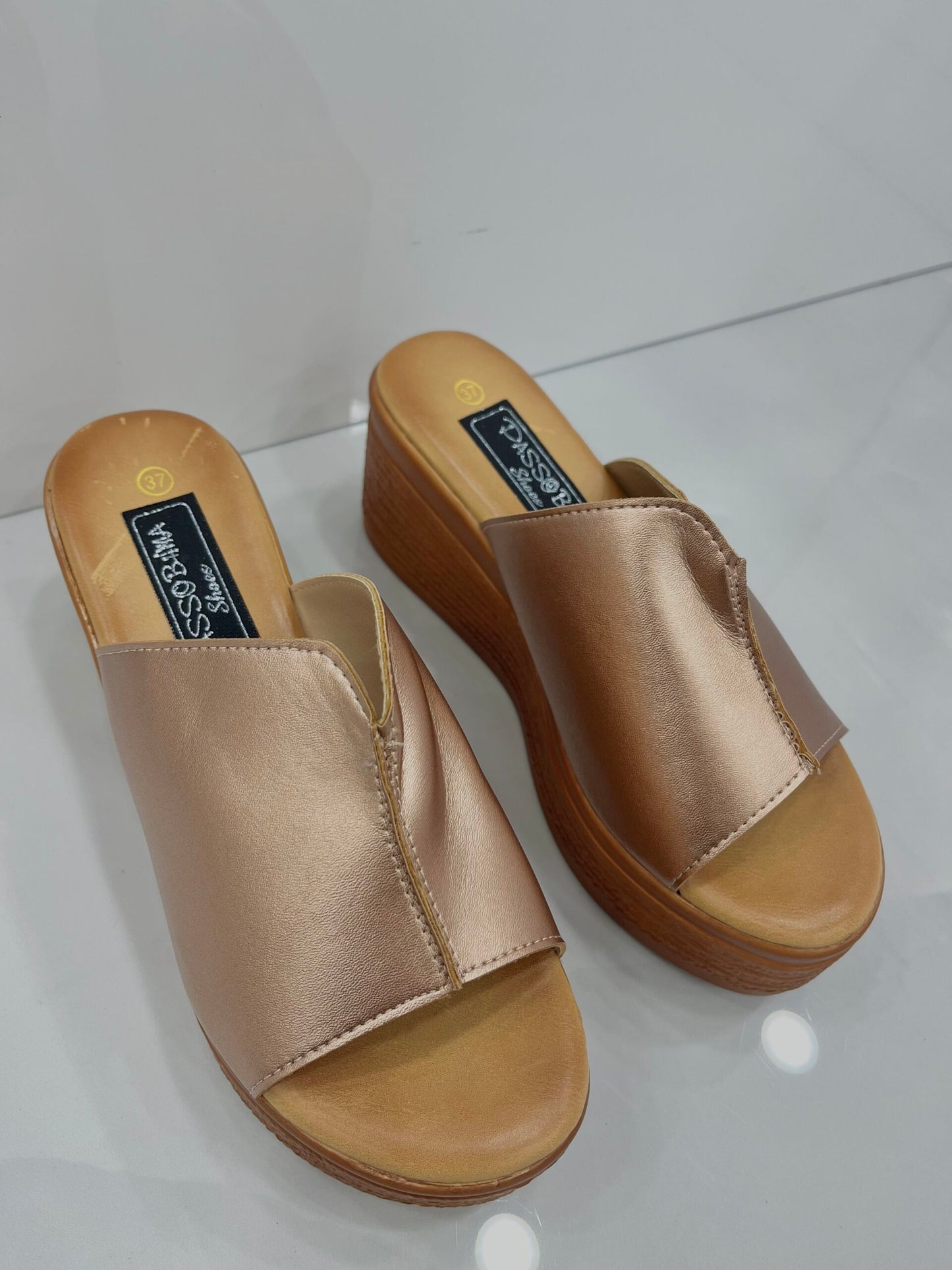 Platform Παντόφλα με Φαρδιά Φάσα Champagne
