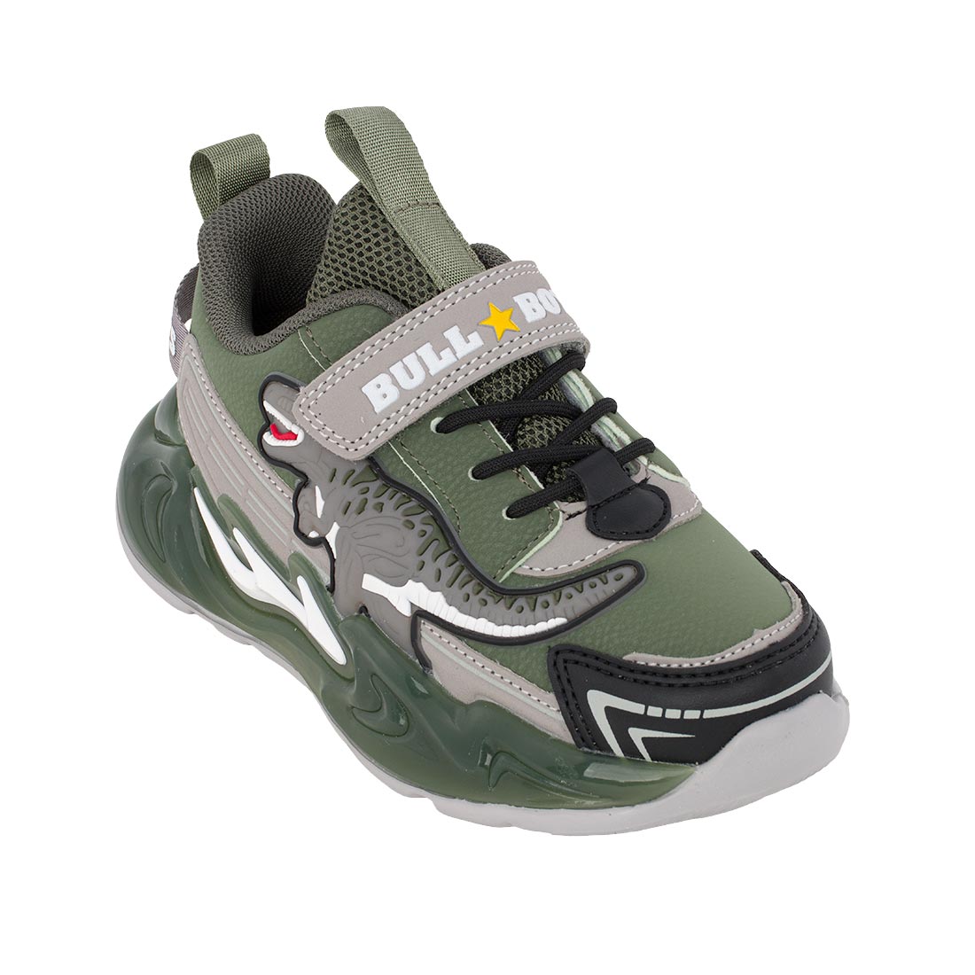 Bull Boys T-REX DNAL5280-VE01 Αθλητικό με φωτάκια On/Off για αγόρι σε συνθετικό υλικό Γκρί-Χακί