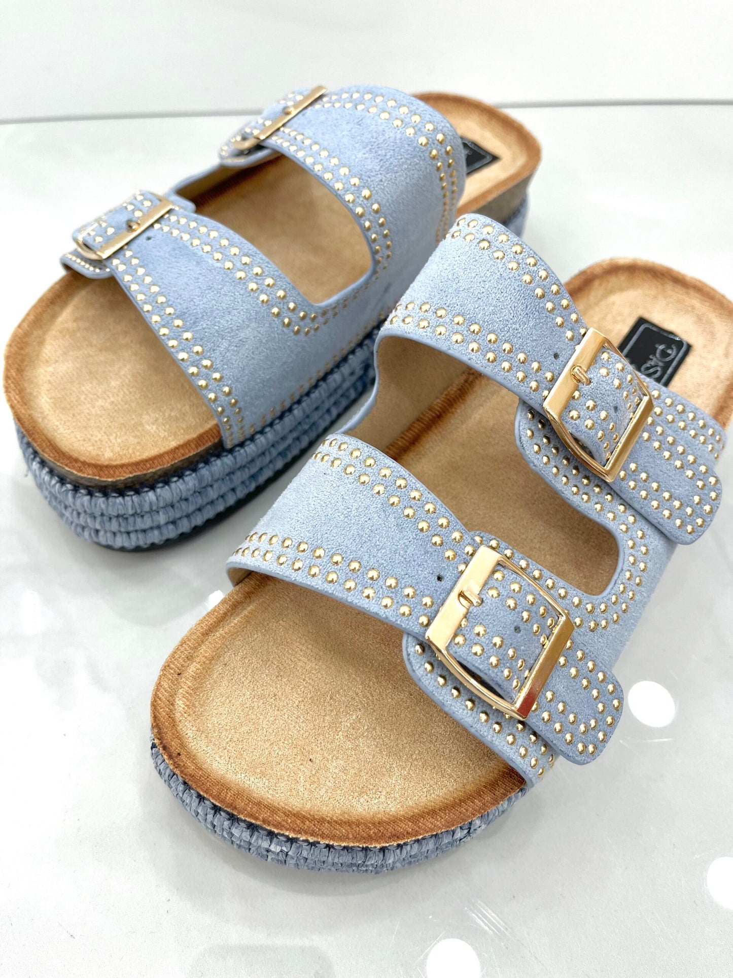 Flatform Παντόφλα με Ψάθα και Ζωνάκια Vol.2 Blue