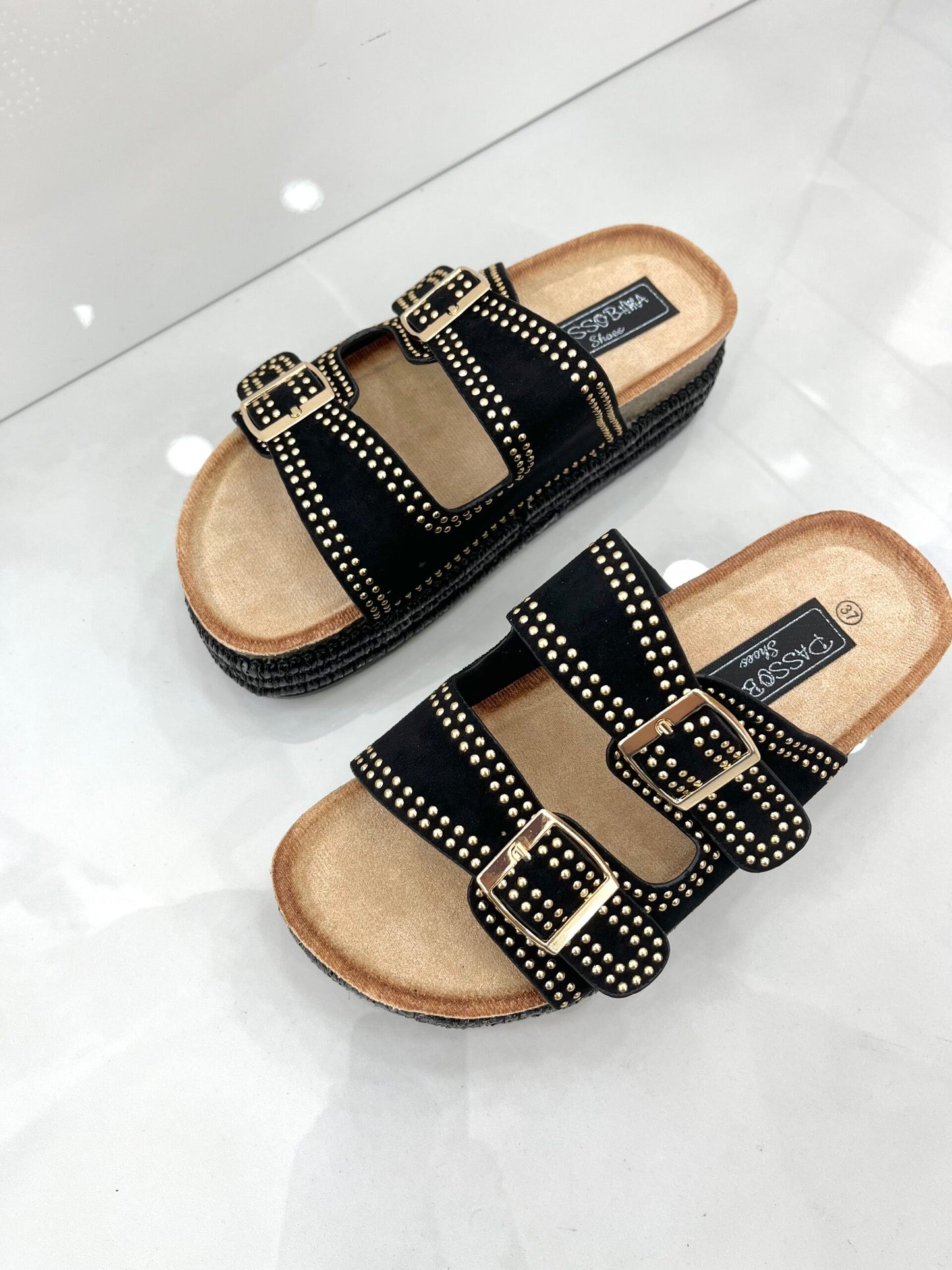 Flatform Παντόφλα με Ψάθα και Ζωνάκια Vol.2 Black