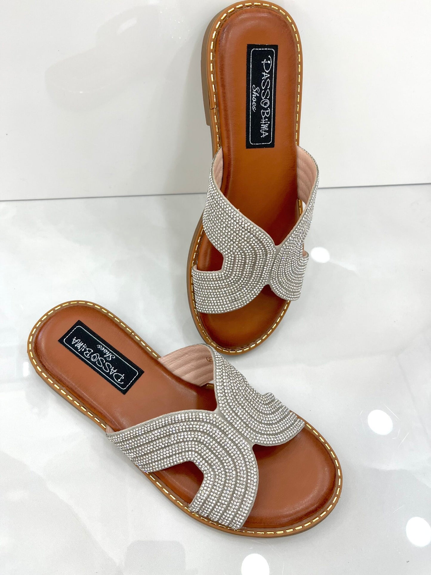 Flat Παντοφλάκια με Strass Silver