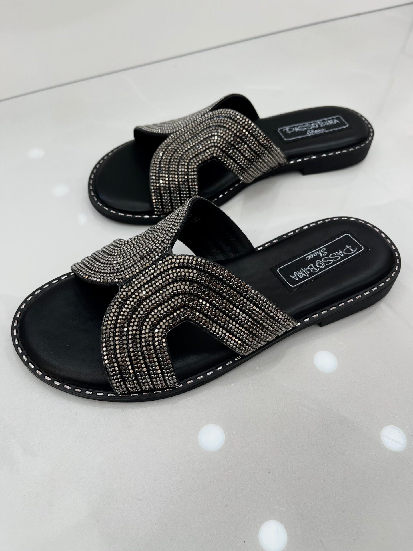 Flat Παντοφλάκια με Strass Black
