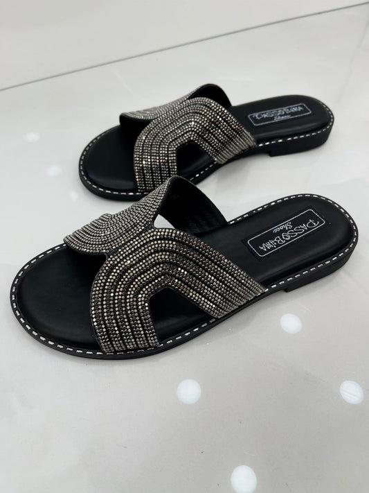 Flat Παντοφλάκια με Strass Black