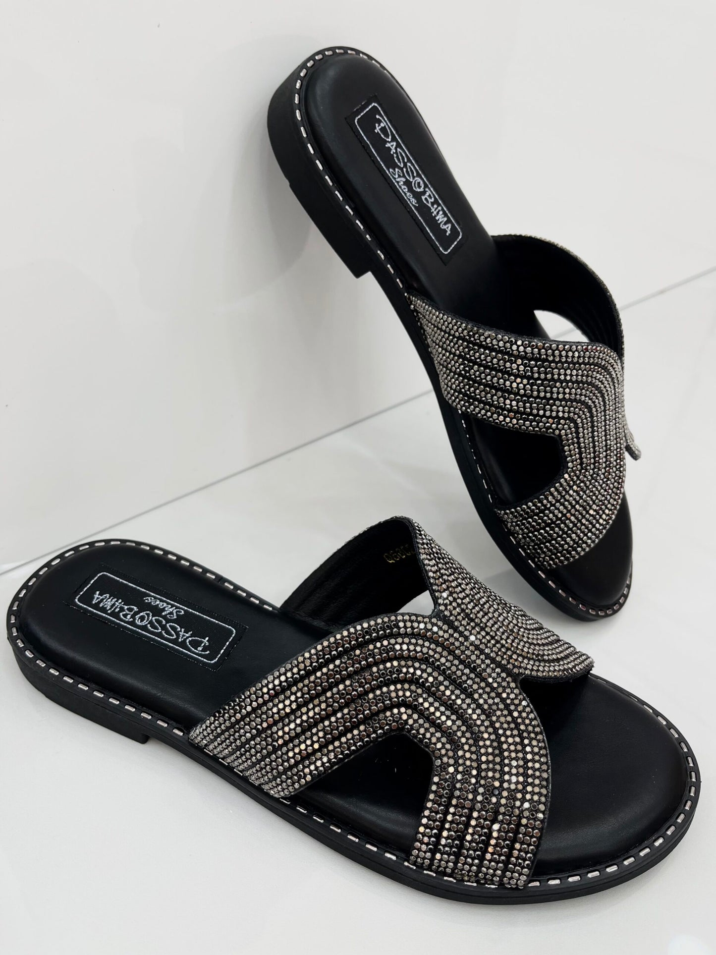 Flat Παντοφλάκια με Strass Black